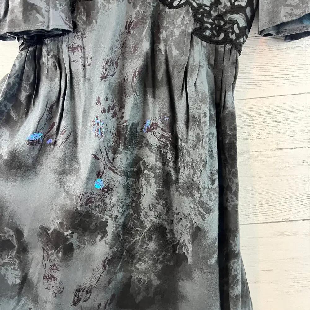 Free People Gray Floral Print Fit and Flare Cold Shoulder Dress Size 4
